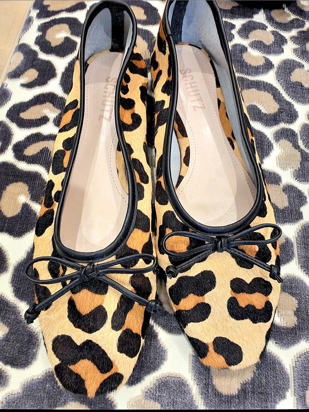 NW Schutz Arissa Leopard Print Calf Hair Bow Ballet Flats